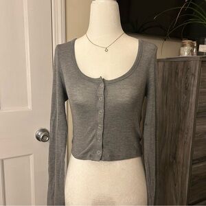 Aerie Grey Button-Up Crop Top XS